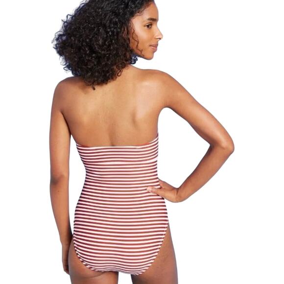 NWT Kona Sol Striped Red Currant Twist Bandeau One Piece Swimsuit Size Small - Picture 7 of 13